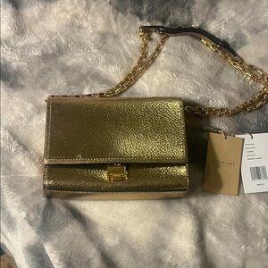 Michael Kors Collection Black Gold Yasmeen small clutch with Crossbody chain